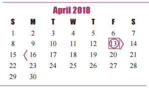 District School Academic Calendar for Arthur Miller Career Center for April 2018