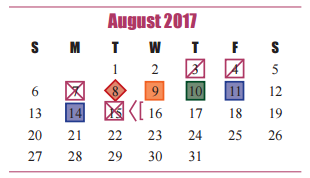 District School Academic Calendar for West Memorial Junior High for August 2017