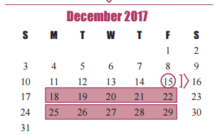 District School Academic Calendar for Cinco Ranch Junior High for December 2017
