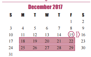 District School Academic Calendar for Griffin Elementary for December 2017