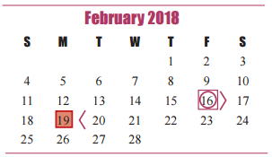 District School Academic Calendar for Cimarron Elementary for February 2018