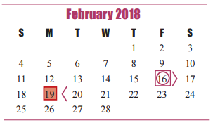 District School Academic Calendar for Katy High School for February 2018