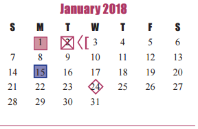 District School Academic Calendar for Joella Exley Elementary for January 2018