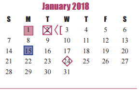 District School Academic Calendar for West Memorial Junior High for January 2018