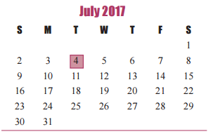 District School Academic Calendar for Robert King Elementary School for July 2017
