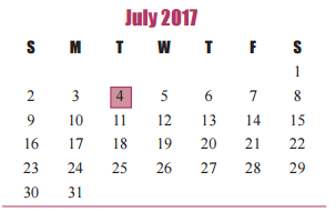 District School Academic Calendar for West Memorial Junior High for July 2017