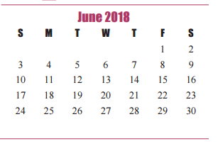District School Academic Calendar for James E Williams Elementary for June 2018
