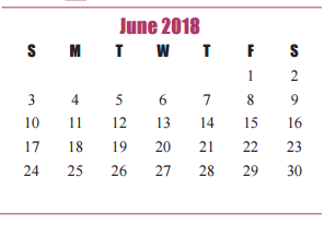 District School Academic Calendar for West Memorial Junior High for June 2018