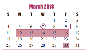 District School Academic Calendar for Opport Awareness Ctr for March 2018