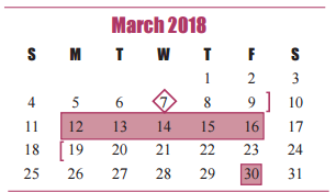 District School Academic Calendar for Sue Creech Elementary for March 2018