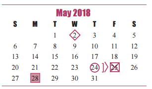 District School Academic Calendar for Joella Exley Elementary for May 2018