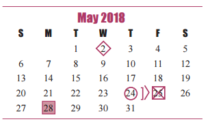 District School Academic Calendar for West Memorial Junior High for May 2018