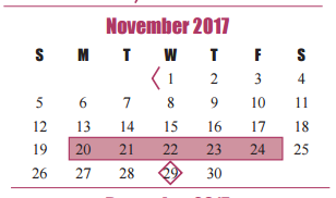 District School Academic Calendar for Katy Elementary for November 2017