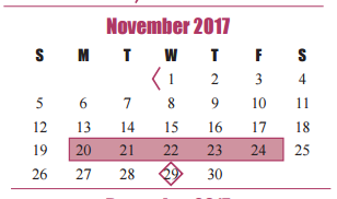 District School Academic Calendar for Loraine T Golbow Elementary for November 2017