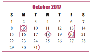 District School Academic Calendar for Loraine T Golbow Elementary for October 2017