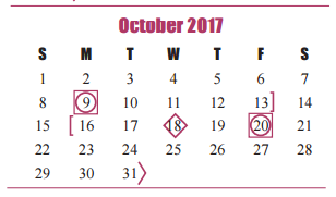 District School Academic Calendar for Katy Elementary for October 2017