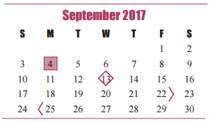 District School Academic Calendar for Alternative School Of Choice for September 2017