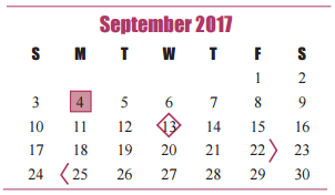 District School Academic Calendar for Katy Elementary for September 2017