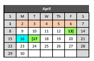 District School Academic Calendar for Bear Creek Intermediate for April 2018