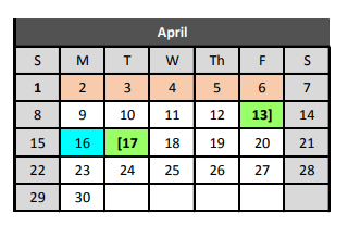 District School Academic Calendar for Park Glen Elementary for April 2018