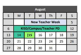 District School Academic Calendar for Hillwood Middle School for August 2017