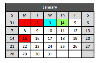 District School Academic Calendar for New Elementary for January 2018