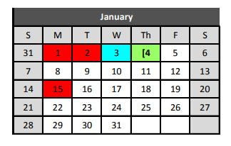 District School Academic Calendar for Fossil Hill Middle for January 2018