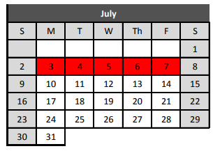 District School Academic Calendar for Fossil Hill Middle for July 2017