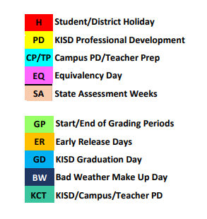 District School Academic Calendar Legend for Bear Creek Intermediate