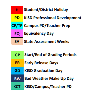 District School Academic Calendar Legend for New Elementary