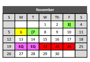 District School Academic Calendar for Bear Creek Intermediate for November 2017