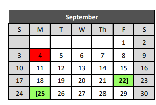 District School Academic Calendar for Keller Middle for September 2017