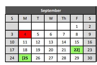 District School Academic Calendar for Hillwood Middle School for September 2017