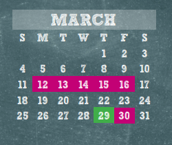 District School Academic Calendar for Wunderlich Intermediate for March 2018