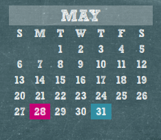 District School Academic Calendar for Wunderlich Intermediate for May 2018