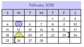 District School Academic Calendar for E B Reyna Elementary for February 2018