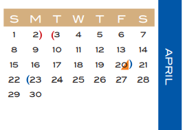 District School Academic Calendar for Smith Elementary for April 2018