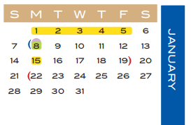 District School Academic Calendar for Juvenile Detent Ctr for January 2018