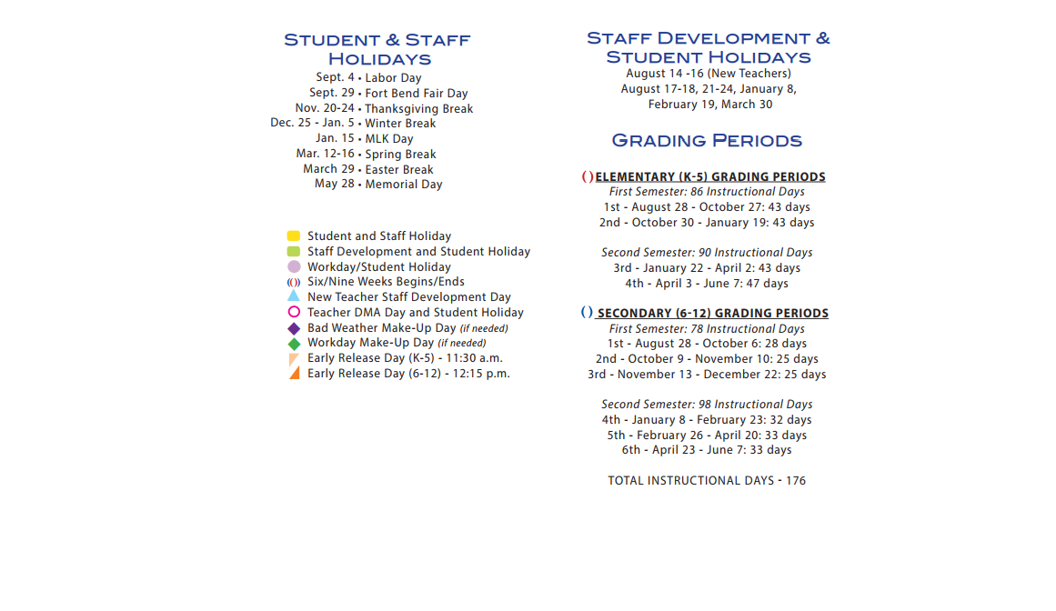 District School Academic Calendar Key for Foster High School