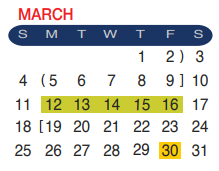 District School Academic Calendar for F S Lara Academy for March 2018