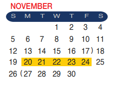 District School Academic Calendar for D D Hachar Elementary School for November 2017