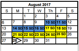 District School Academic Calendar for Naumann Elementary School for August 2017