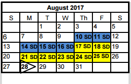 District School Academic Calendar for Parkside Elementary School for August 2017