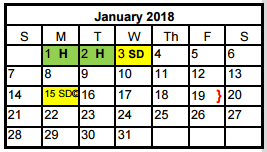 District School Academic Calendar for Canyon Ridge Middle School for January 2018