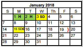 District School Academic Calendar for Parkside Elementary School for January 2018