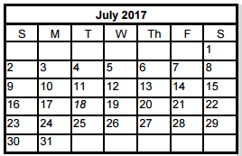 District School Academic Calendar for Westside Elementary for July 2017
