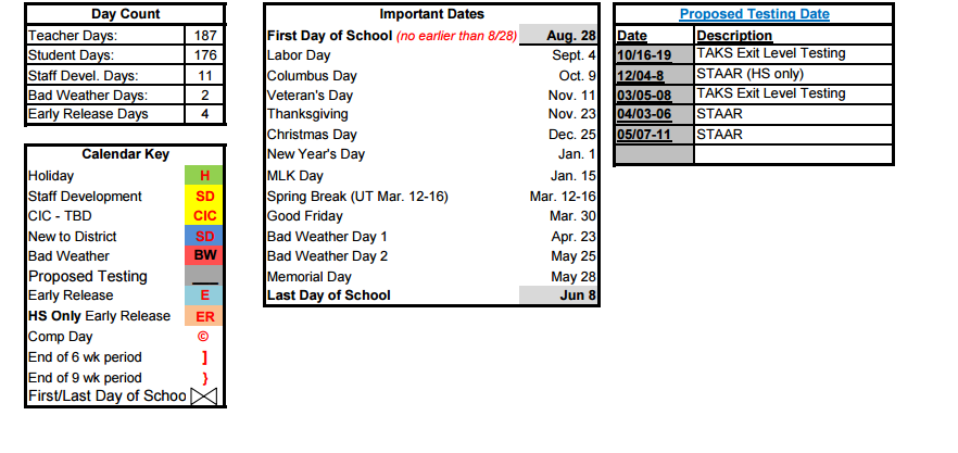 District School Academic Calendar Key for Reagan Elementary School