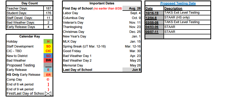 District School Academic Calendar Key for Westside Elementary