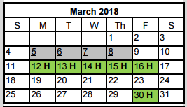 District School Academic Calendar for Canyon Ridge Middle School for March 2018