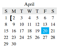 District School Academic Calendar for Learning Ctr for April 2018